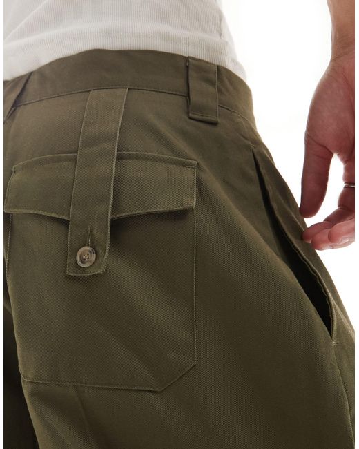 Bershka Green Wide Leg Tailored Cargo Trouser for men