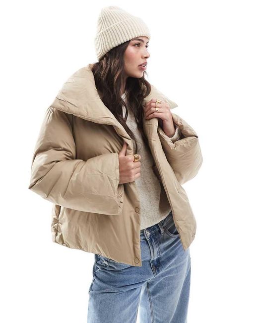 Vero Moda Natural Short Padded Jacket With Wide Sleeves