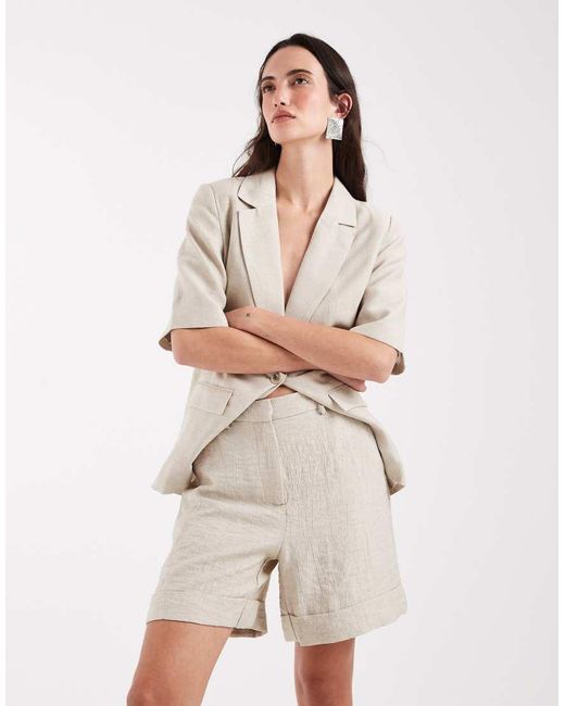 Pieces Natural Longline Tailored Linen-look Shorts Co-ord