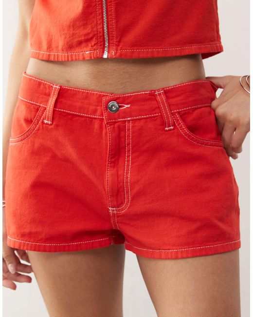 Collusion Red Linen Look Micro Shorts Co-ord