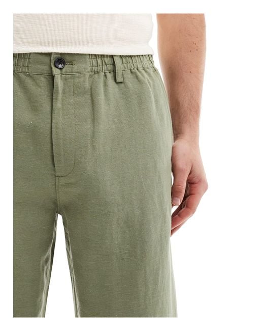 Ben Sherman Green Linen Blend Smart Trouser for men