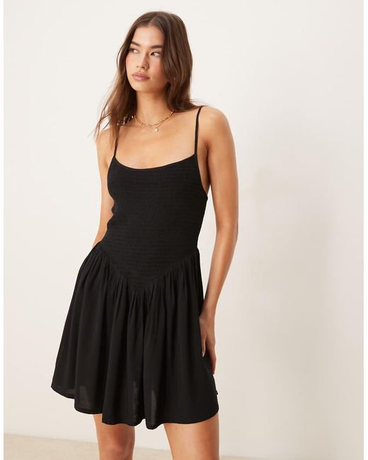 ASOS Black Shirred Mini Beach Dress