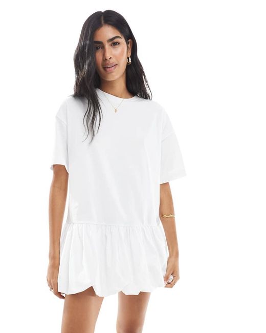 Miss Selfridge White Poplin Soft Rib Knit Dropped Waist Dress