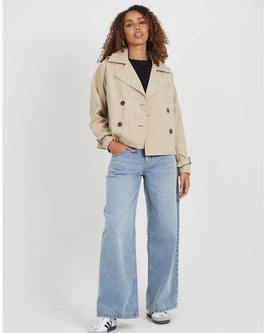 Brave Soul Natural Double Breasted Short Trench Coat
