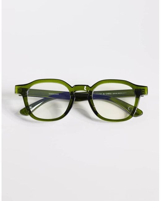 ASOS Green Hexagon Square Glasses for men