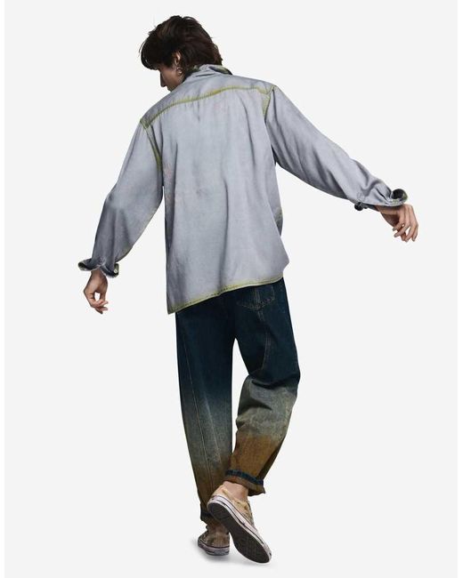 Desigual White Shirt Lettering Worn Effect for men