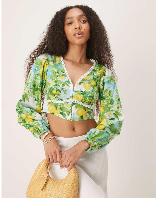 Nobody's Child Green Odetta Linen Crop Top