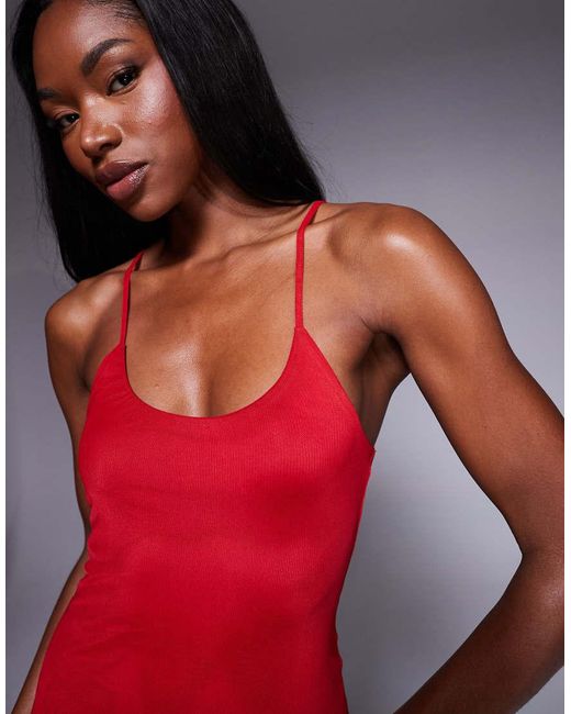 ASOS Red Mesh Super Scoop Cami Midi Dress