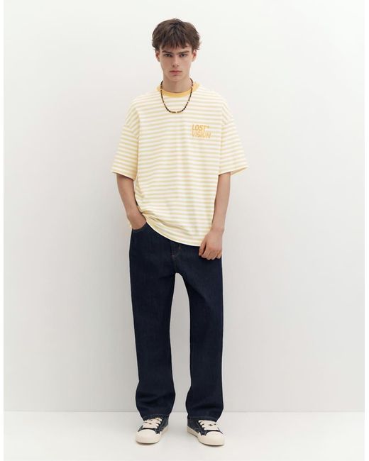 Pull&Bear White Stwd Boxy Striped T-Shirt for men