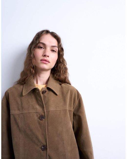 TOPSHOP Brown – high break – mittellange jacke aus wildlederimitat
