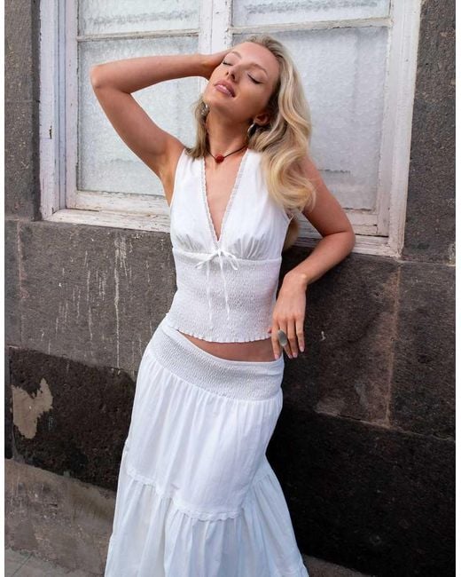 Daisy Street White X Emma Jean V Neck Shirred Top
