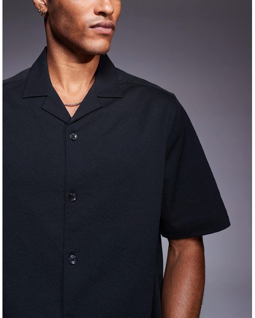 ASOS – kastiges seersucker-hemd in Blue für Herren