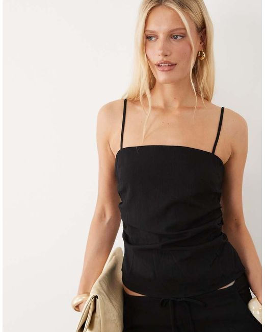 Mango Black Riga Strappy Ruched Side Top