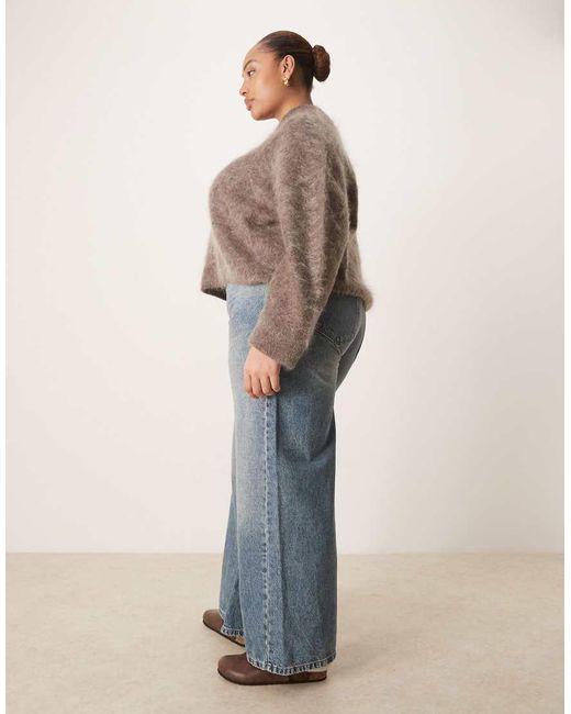 ASOS Blue Asos Design Curve High Waisted Wide Leg Jeans With Cinch