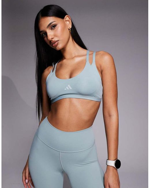 Adidas Originals Blue Adidas Training Optime Double Strap Light Support Sports Bra
