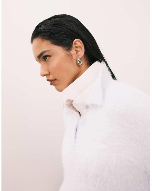 Calvin Klein White Fuzzy Polo Jumper