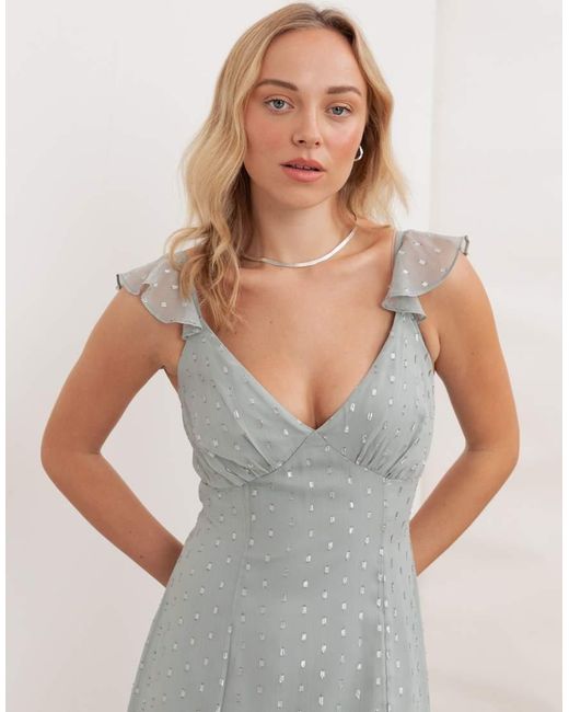 ANAYA Gray Strappy V Neck Ruffle Maxi Dress