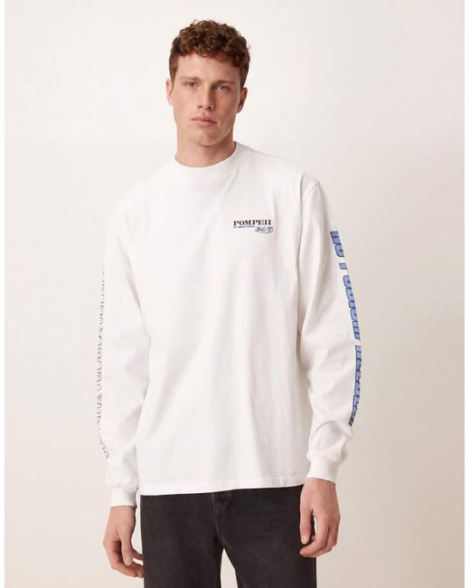 Pompeii UK White Pompeii 100% Cotton Long Sleeve T-shirt With Logo Back Print for men