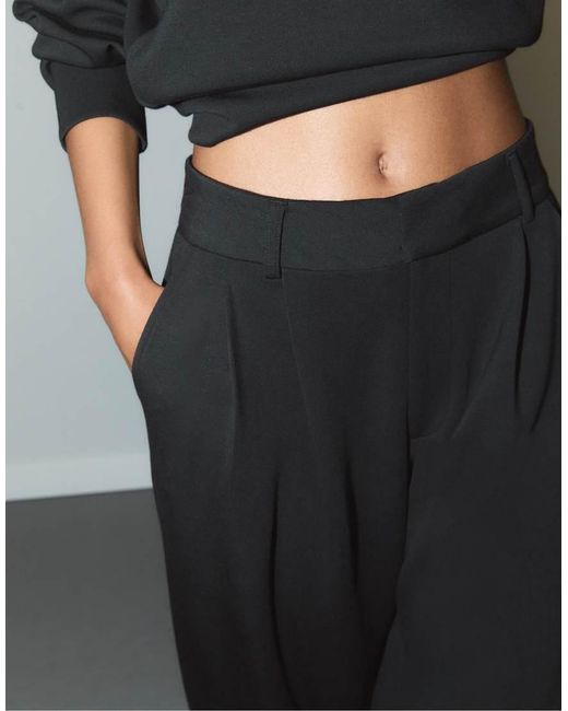 Stradivarius Black Soft-touch Smart Trousers