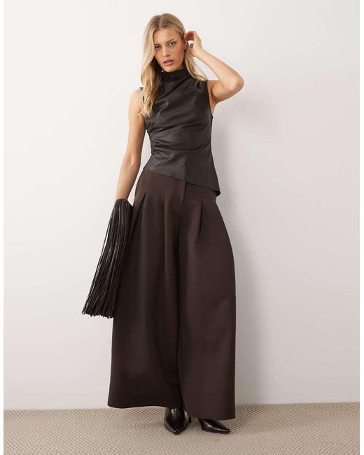 Gina Tricot Brown Drapey Pu Top