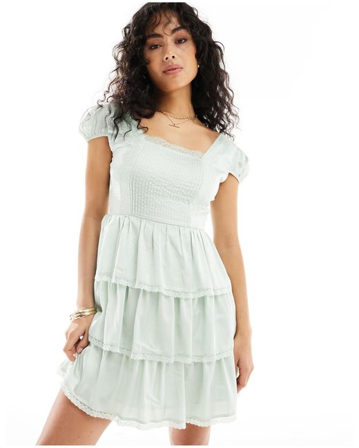 ASOS Green Tiered Mini Tea Dress With Pleated Bodice