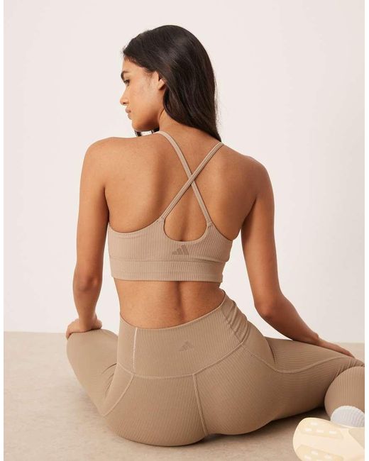 Adidas Originals Natural Adidas Training All Me Rib Light Support Sports Bra