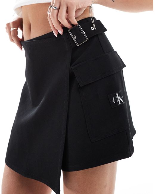 Calvin Klein Black Buckle Wrap Mini Skort