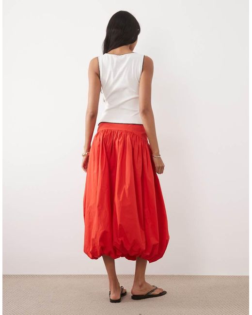 ASOS Red Dropped Waist Bubble Maxi Skirt