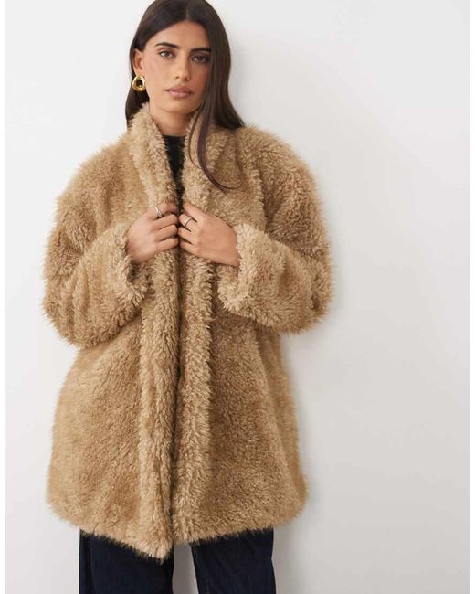 Pretty Lavish Natural Faux Fur Tie Belt Jacket
