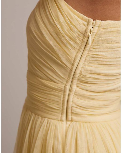 LACE & BEADS Natural Bridesmaid Tulle One Shoulder Maxi Dress