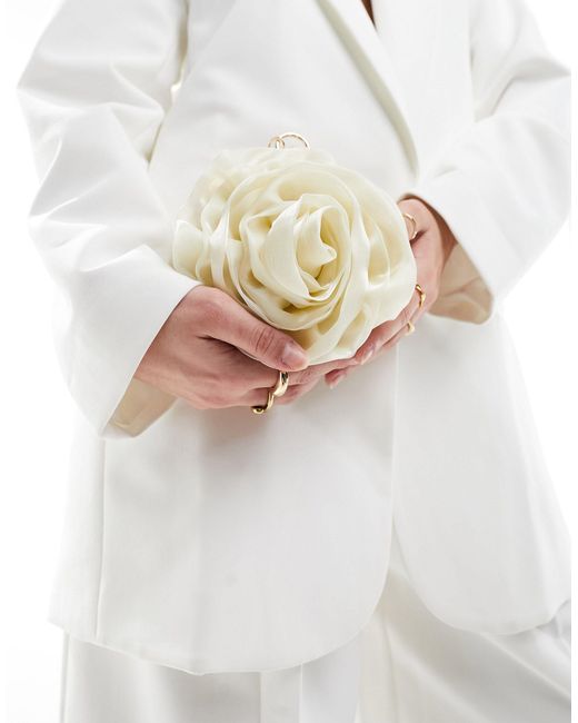 True Decadence White Bridal Pearl Strap Corsage Clutch Bag
