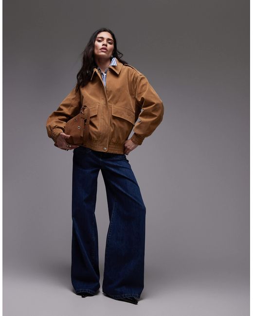Bomber oversize en imitation daim - fauve TOPSHOP en coloris Brown