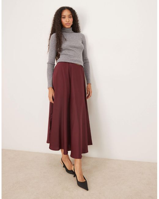 Y.A.S Red Volume Satin Circle Midi Skirt