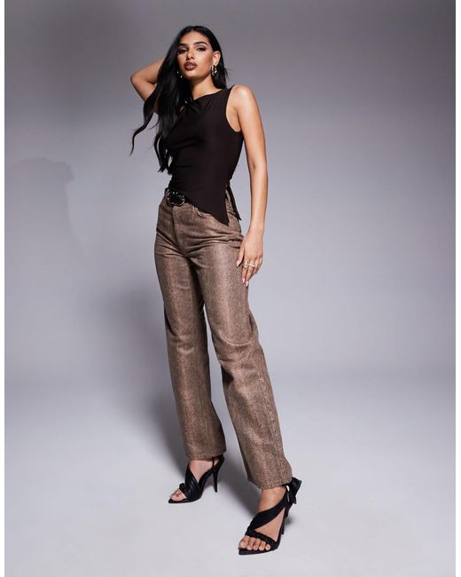 Kaiia Brown Exclusive Double Layered Slinky Sleeveless Asymmetric Side Split Top