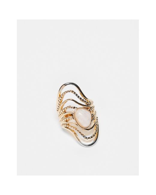 ASOS White Ring With Real Semi Precious Stone And Wave Design