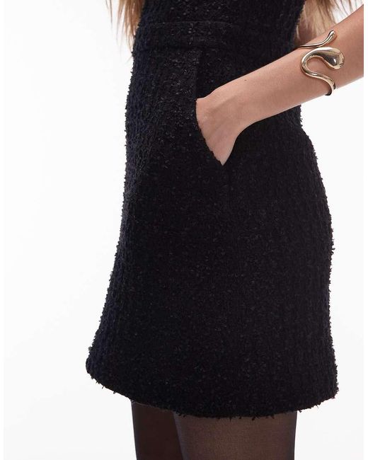 & Other Stories Black Textured Tweed Mini Dress Wit V-Neck