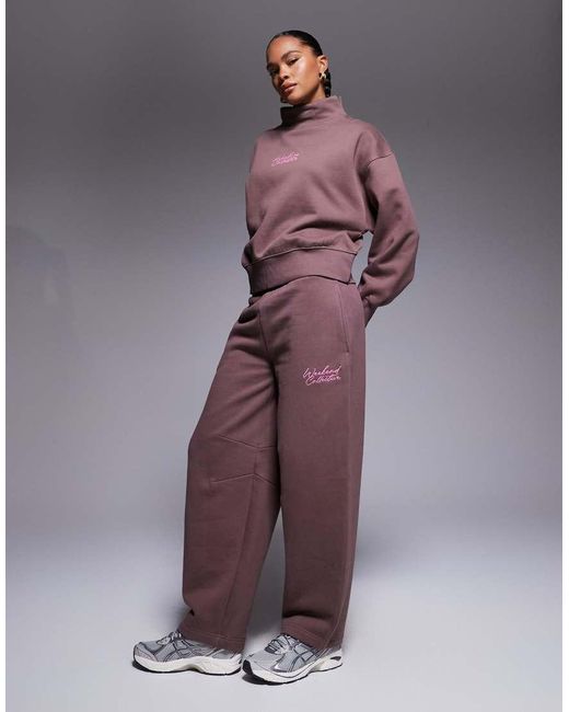 ASOS Purple Weekend Collective Co-Ord Heavyweight Barrel Leg Jogger With Scribble Embroidery