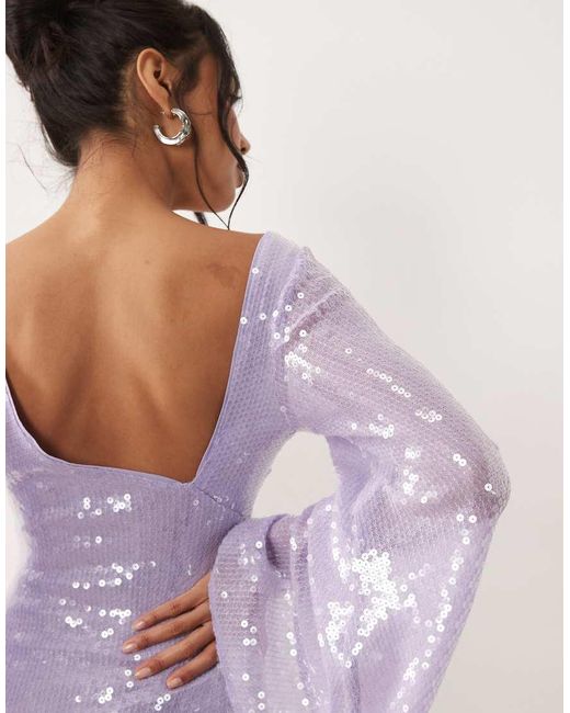 ASOS Purple Sequin Waterfall Sleeve Mini Dress