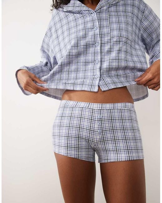 Cotton On Blue Pyjama Soft Boxy Button Down Shirt With Matching Shorts