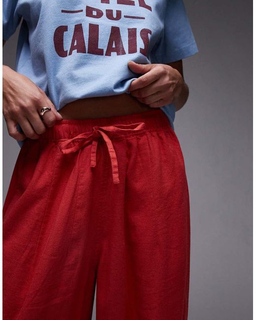 TOPSHOP Red Linen Balloon Trouser