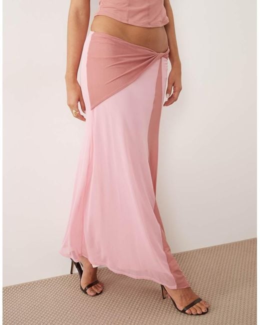 ASOS Pink Mesh Co-ord Contrast Midi Skirt With Waist Detail