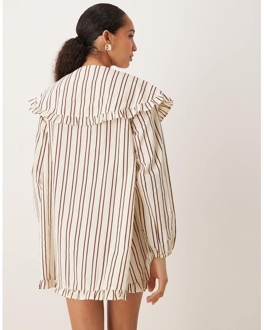 Neon Rose Natural Striped Oversized Collar Mini Smock Dress