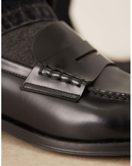 Mango Black Classic Leather Loafers for men