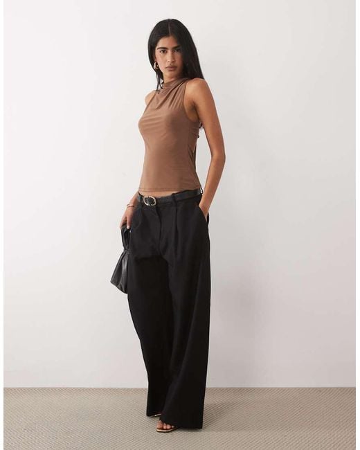 ASOS Brown High Neck Knot Back Halter Top