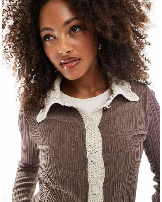 ASOS Multicolor Knitted Cardigan With Contrast Crochet Collar