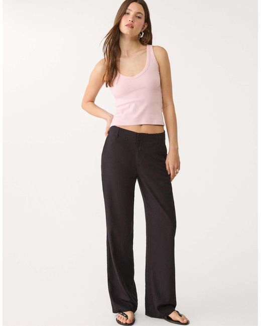 Stradivarius Black – fließende leinenmix-hose