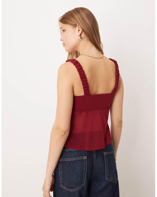 ASOS Red Mesh Cami Top With Bow Detail