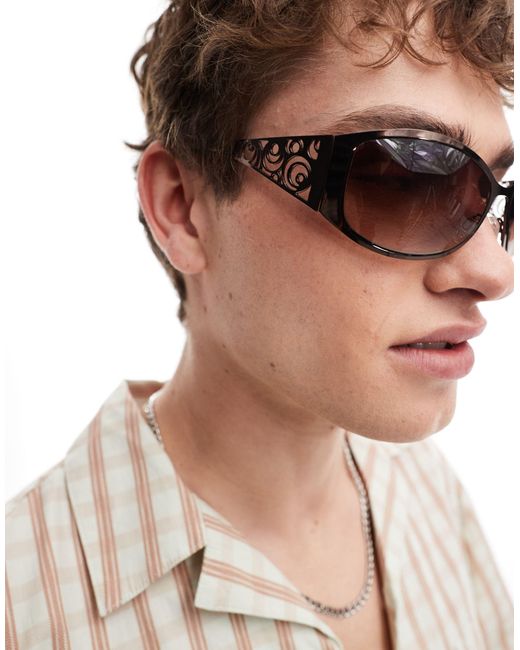 ASOS Brown 90 Wrap Round Sunglasses for men
