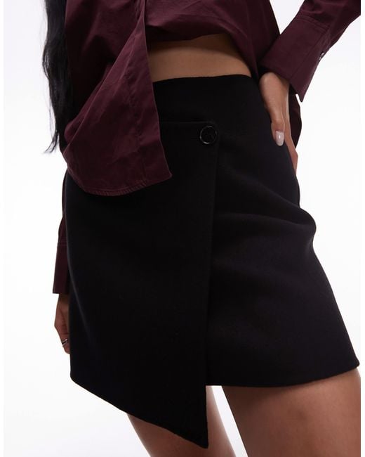 ARKET Red Hairy Wool Look Mini Skirt With Front Button Wrap Detail