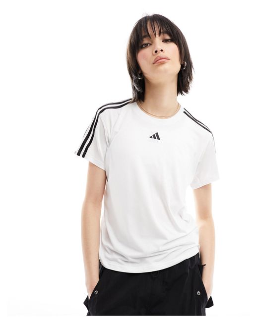 Adidas Originals White Adidas Training Essentials 3 Stripe T-shirt